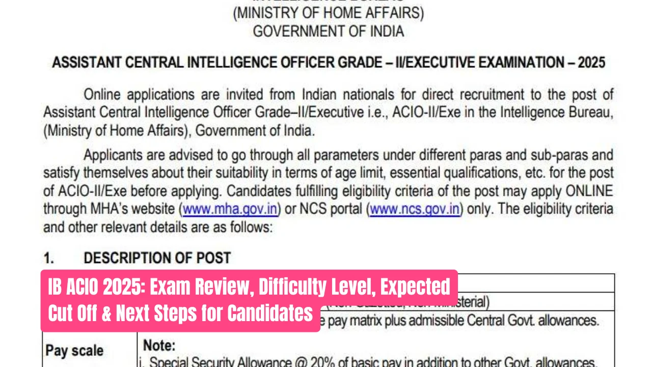 IB ACIO 2025: Exam Review, Difficulty Level, Expected Cut Off & Next Steps for Candidates